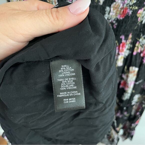 Rebecca Taylor | Women’s Black Floral Smock Dress Silk Ruffles Mock-Neck Flowy M - Picture 4 of 13